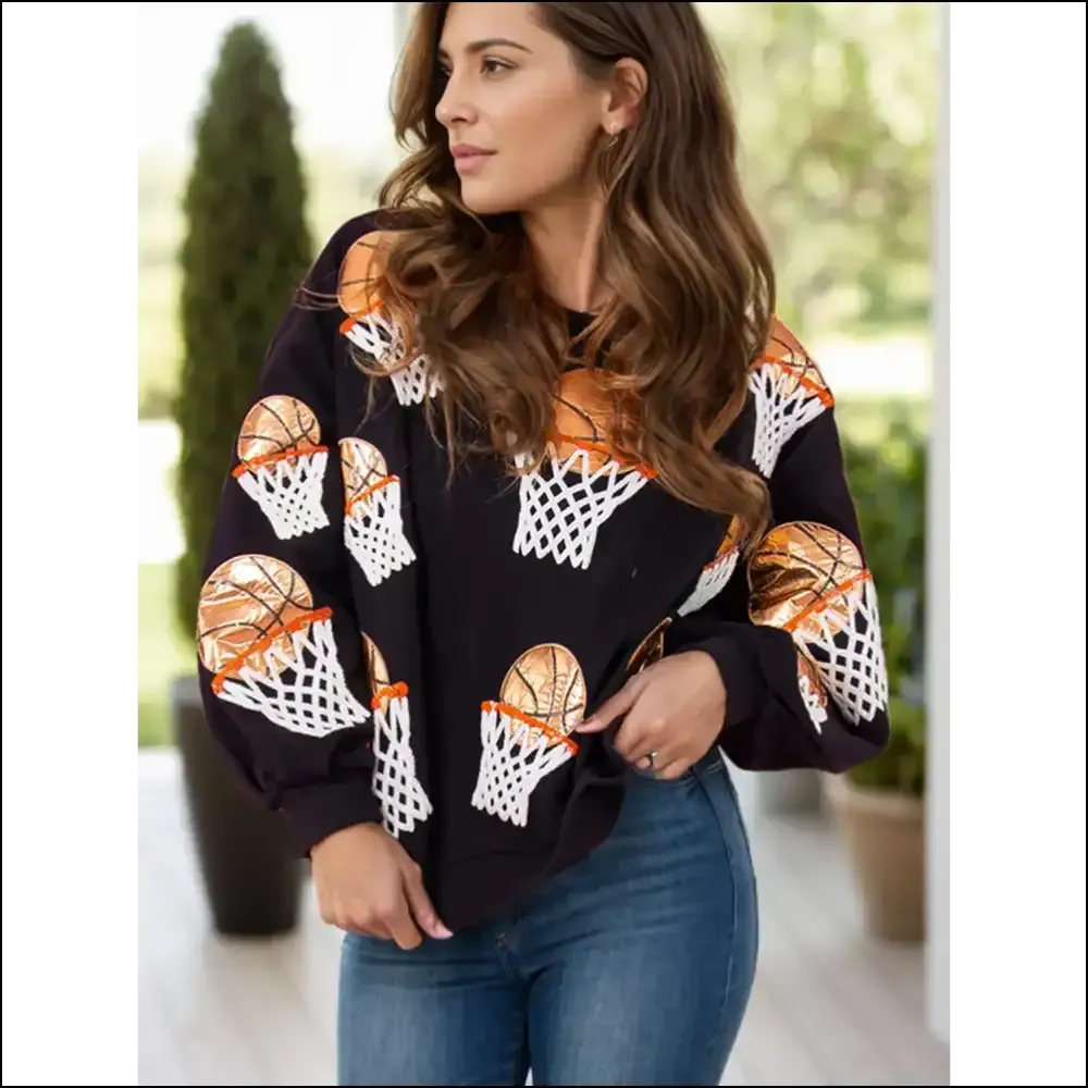 Chic Basketball Round Neck Long Sleeve Sweatshirt