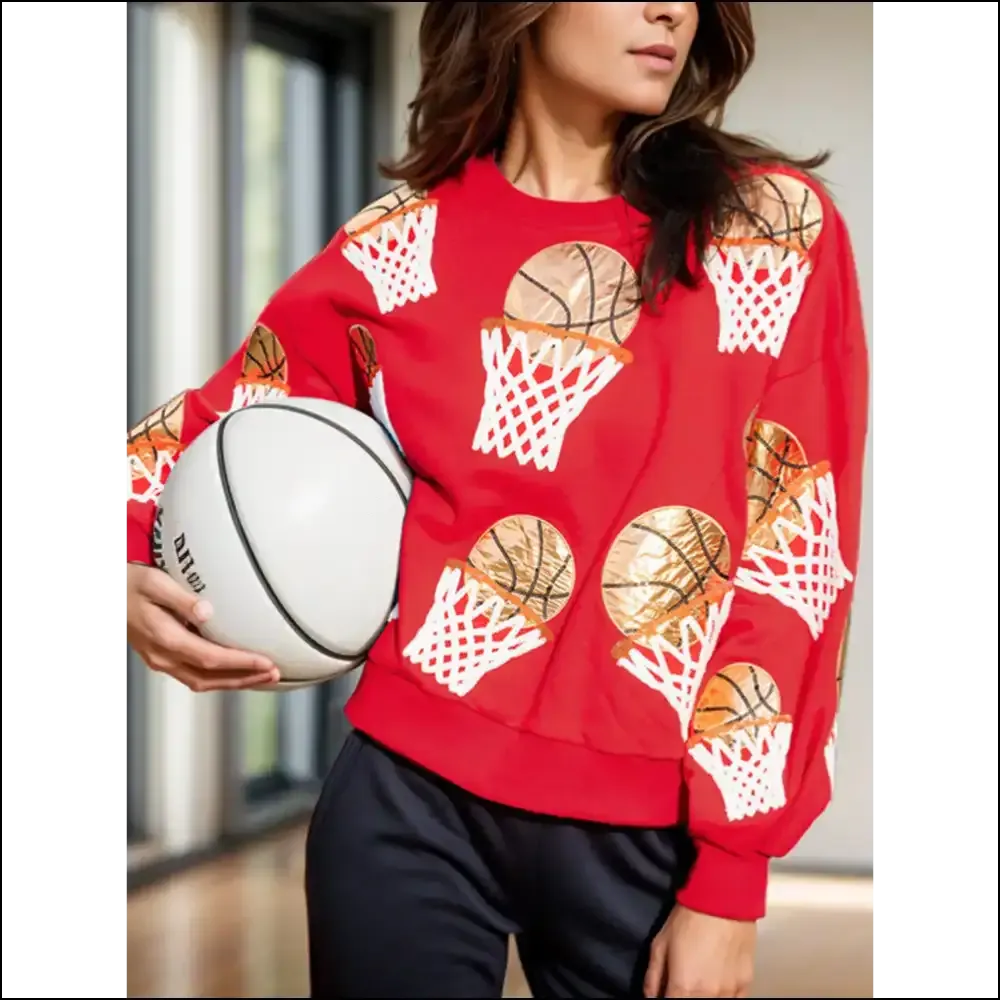Chic Basketball Round Neck Long Sleeve Sweatshirt