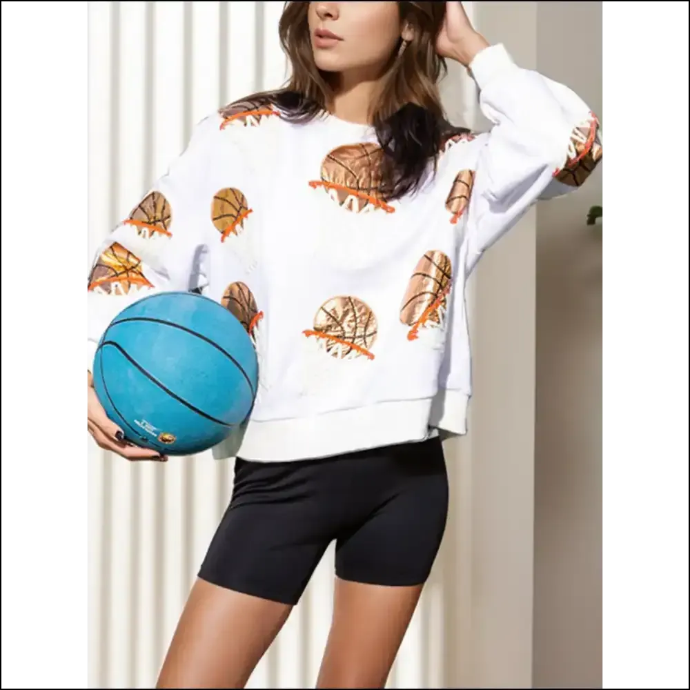 Chic Basketball Round Neck Long Sleeve Sweatshirt