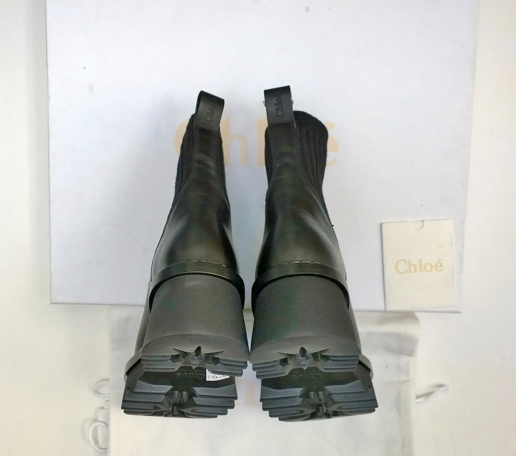 Chloé Owena Black Ankle Platform Boots with Elastic Sides