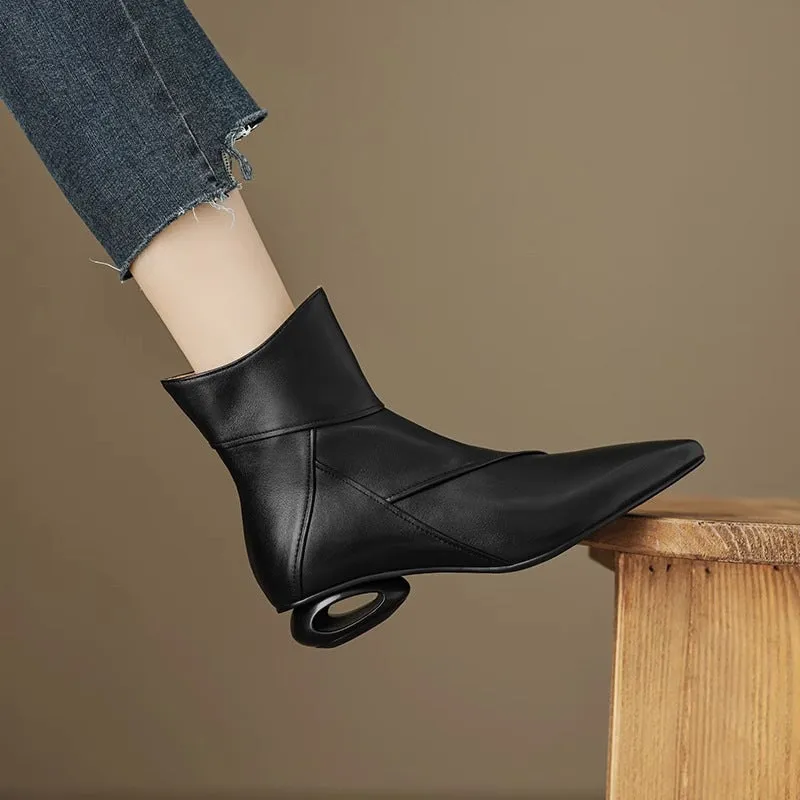 Chunky Heel Side Zip Short Tube Boots