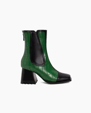 (Clean Up - US 7.5)Square Toe Chunky Block Mid Heel Zipper Boots