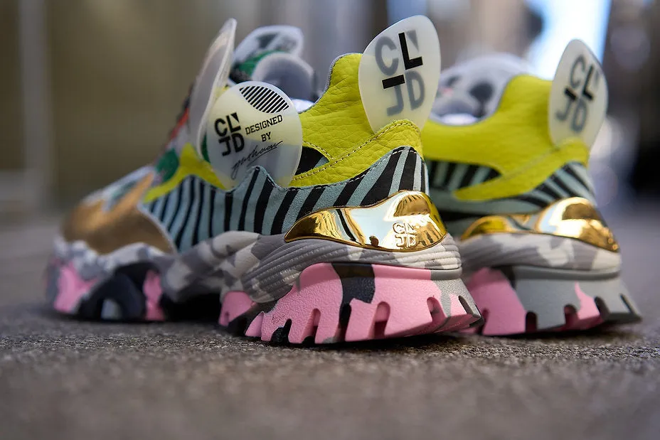 CLJD Sneaker med gull, sebra, gul og rosa og grå camosåle