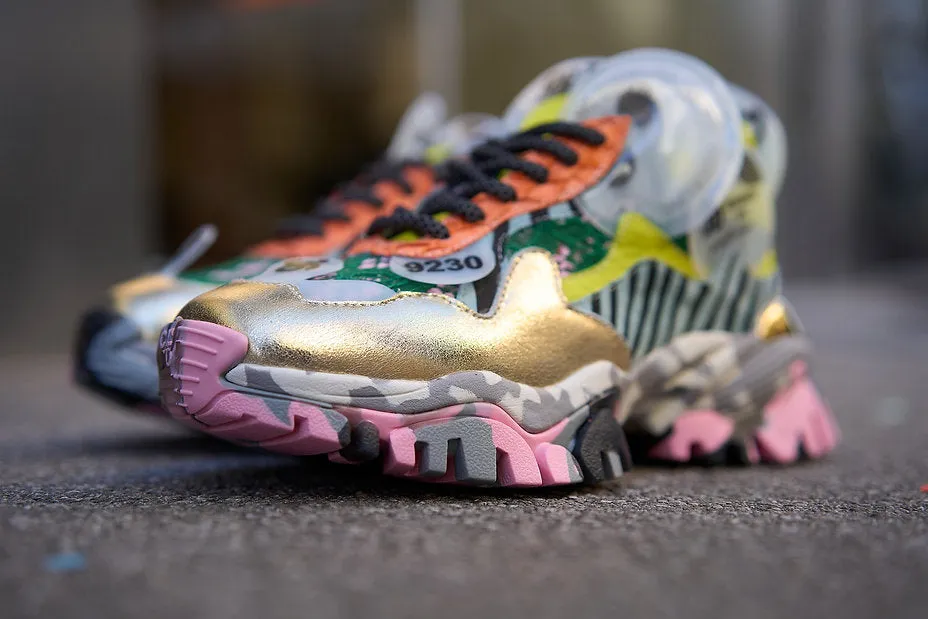 CLJD Sneaker med gull, sebra, gul og rosa og grå camosåle