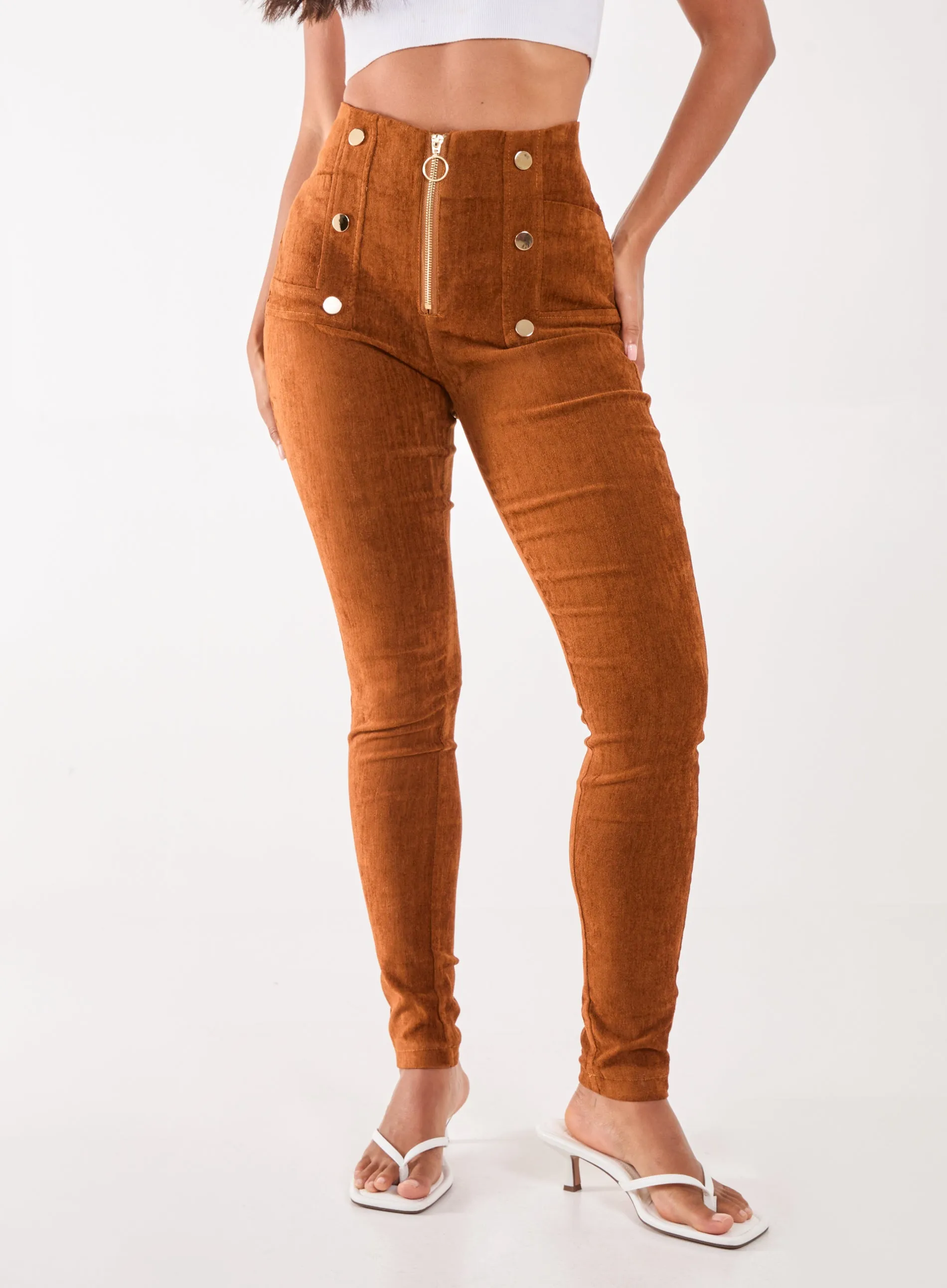 Corduroy Zip Front Button Trousers