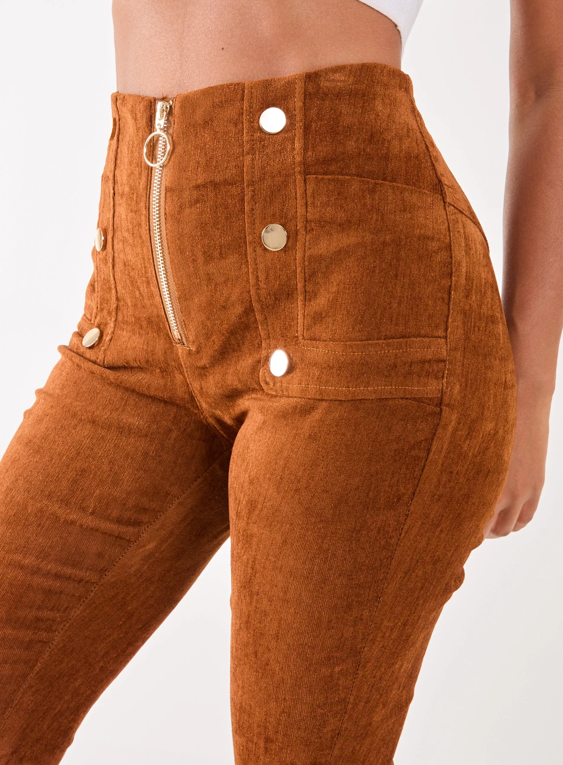 Corduroy Zip Front Button Trousers