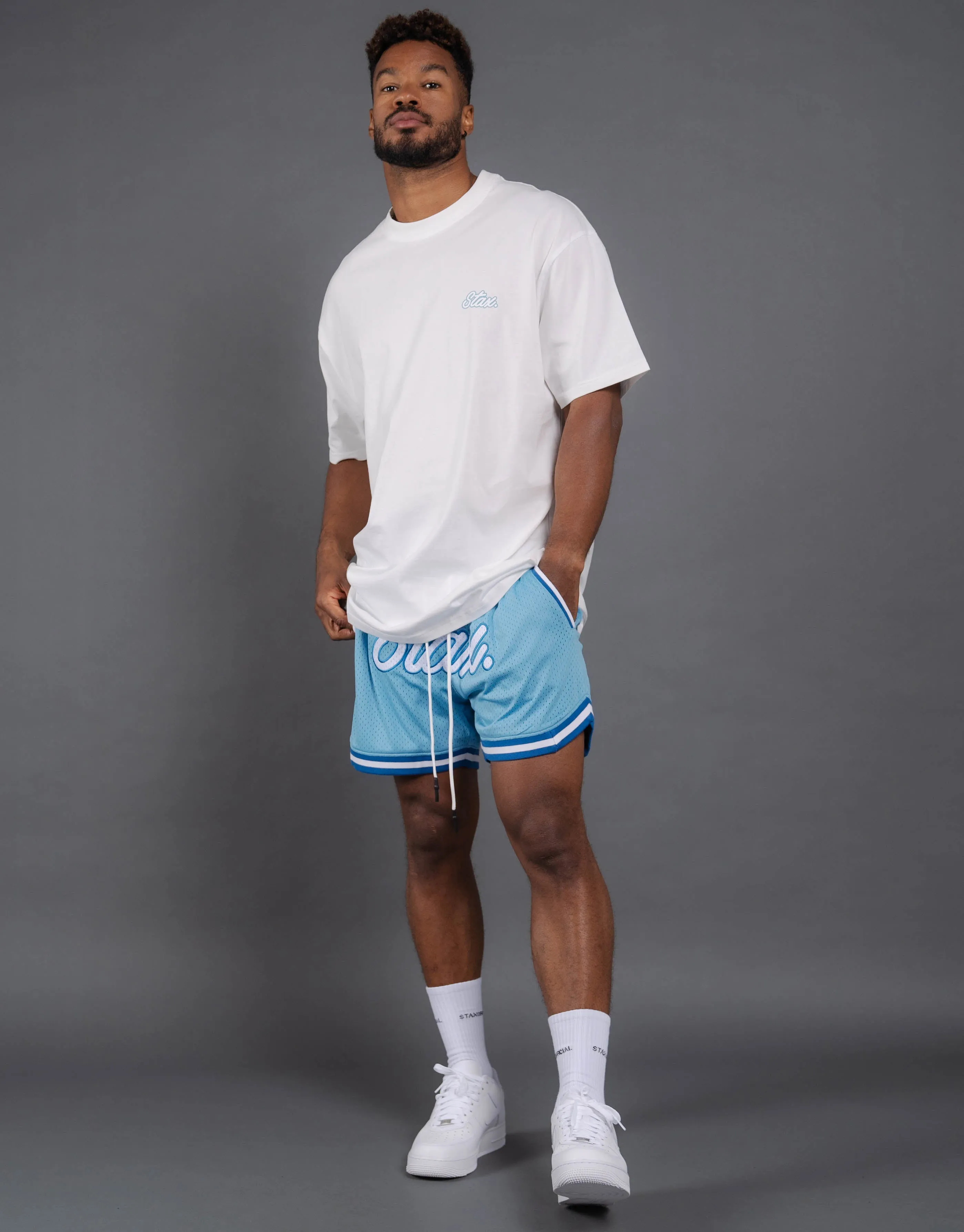 Court Drip Basketball Tee - White & Blue
