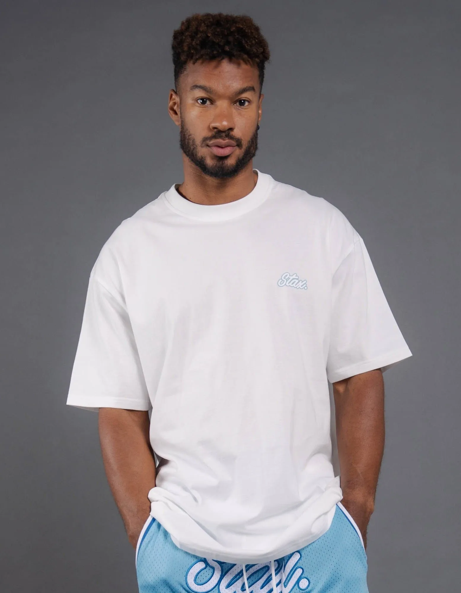Court Drip Basketball Tee - White & Blue
