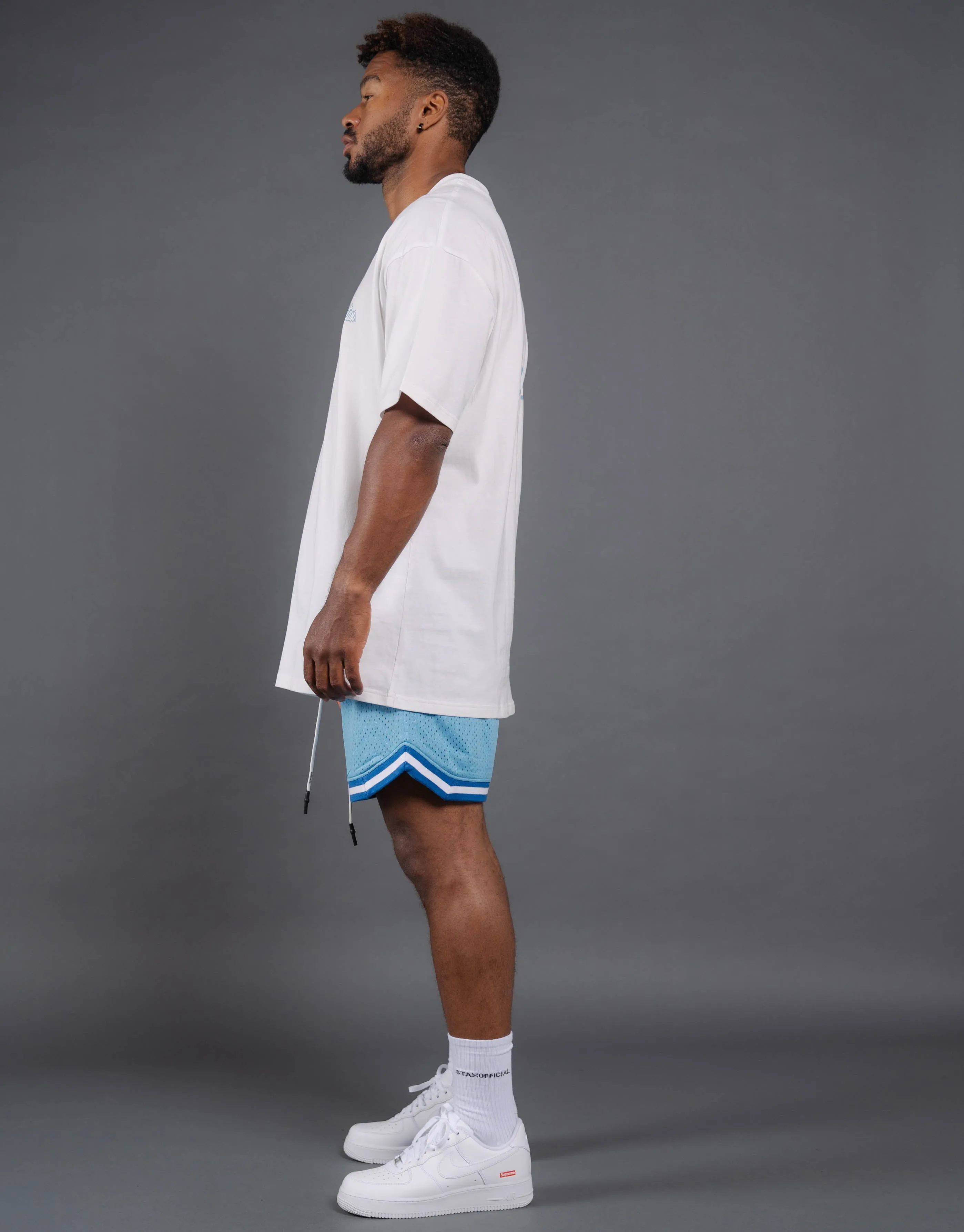 Court Drip Basketball Tee - White & Blue