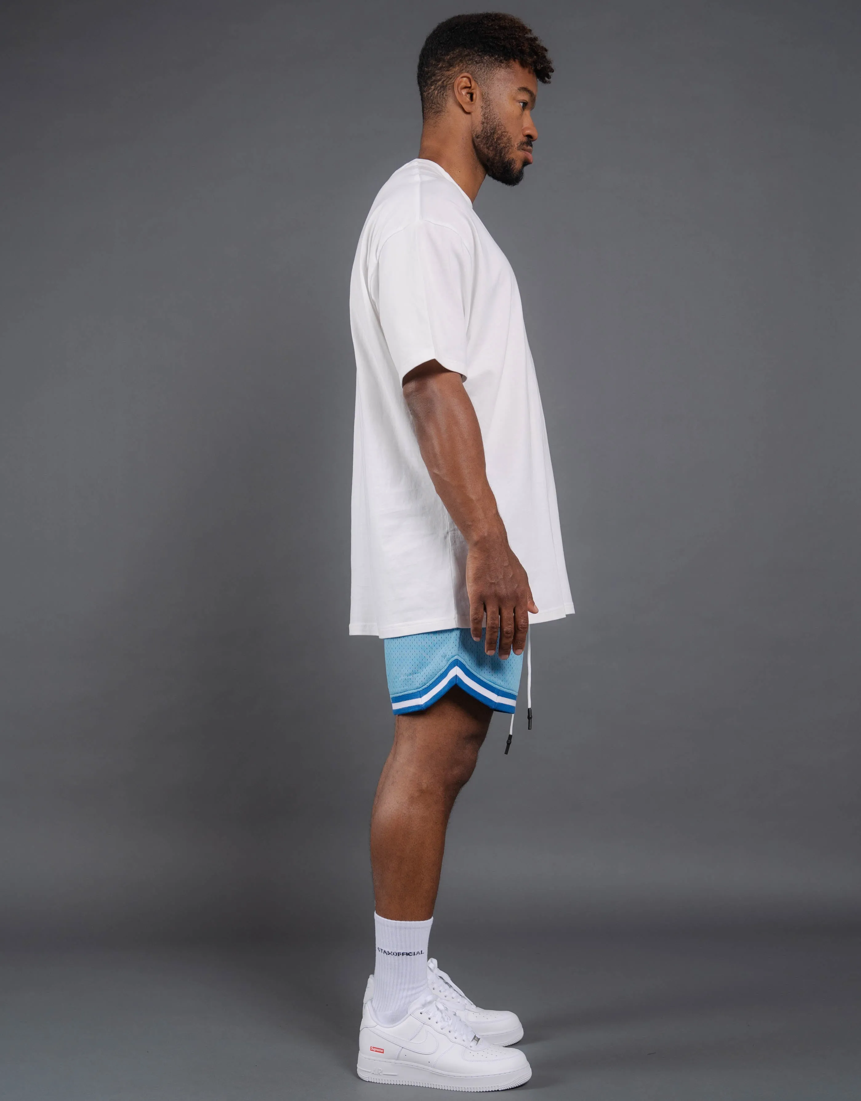 Court Drip Basketball Tee - White & Blue