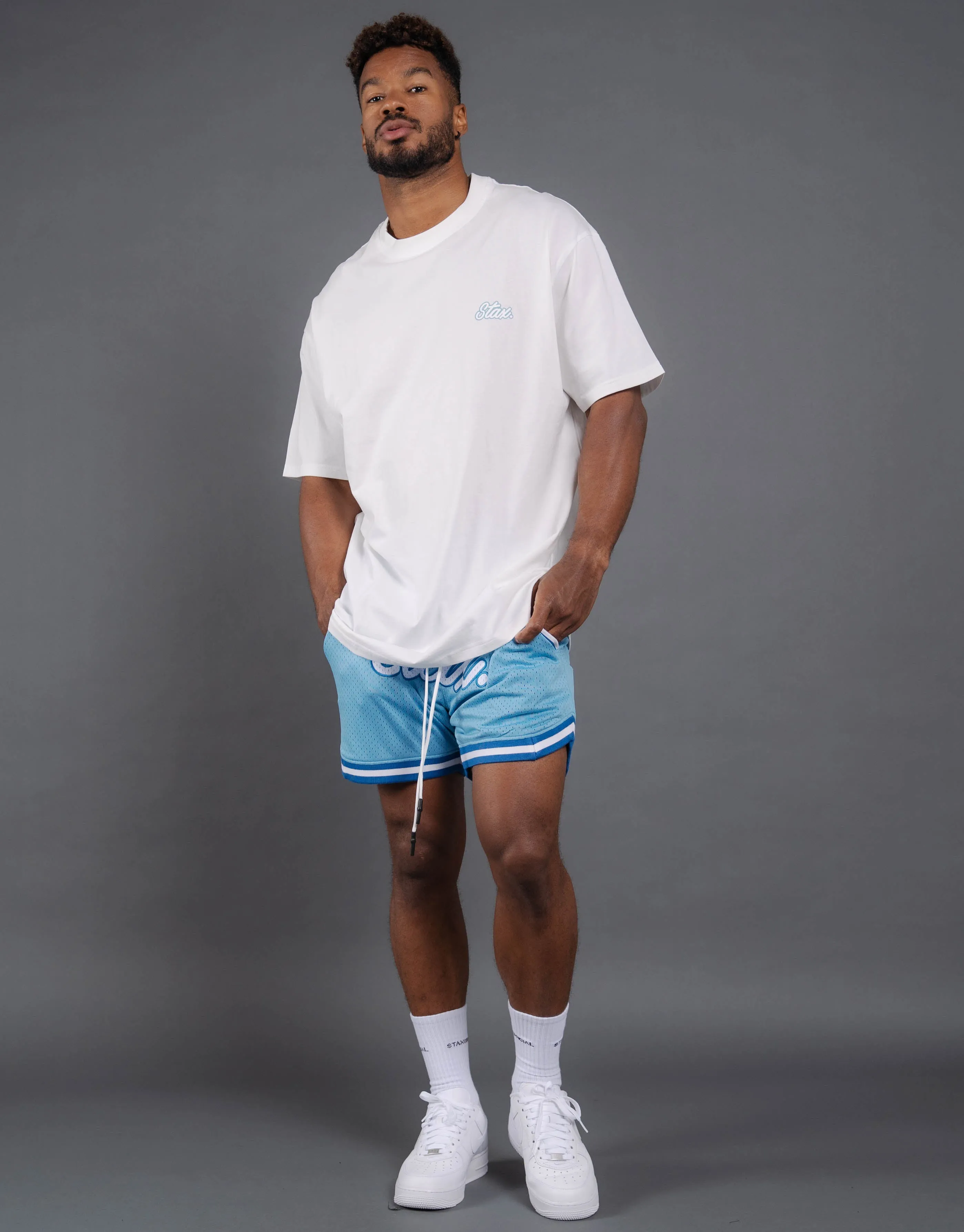 Court Drip Basketball Tee - White & Blue