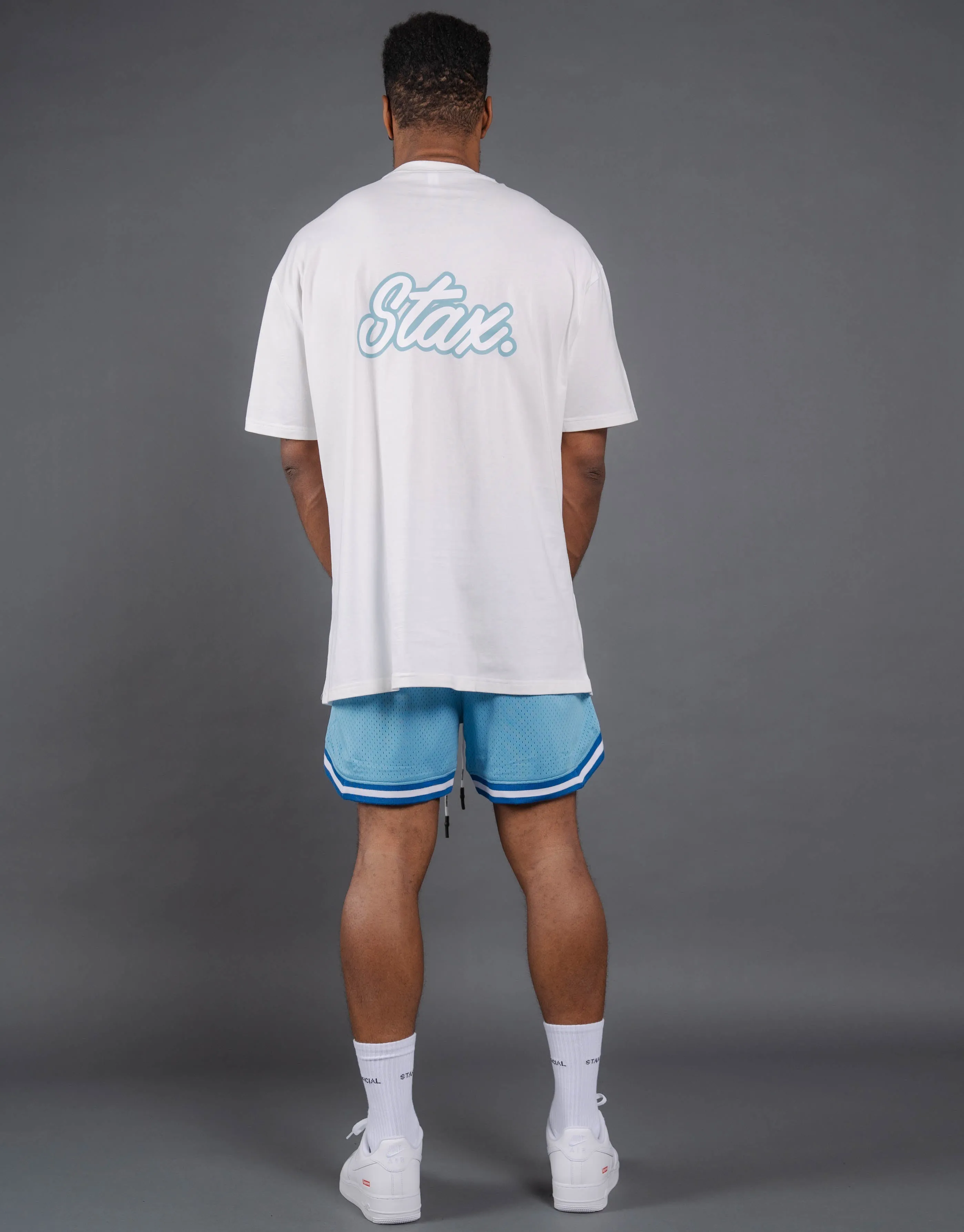 Court Drip Basketball Tee - White & Blue