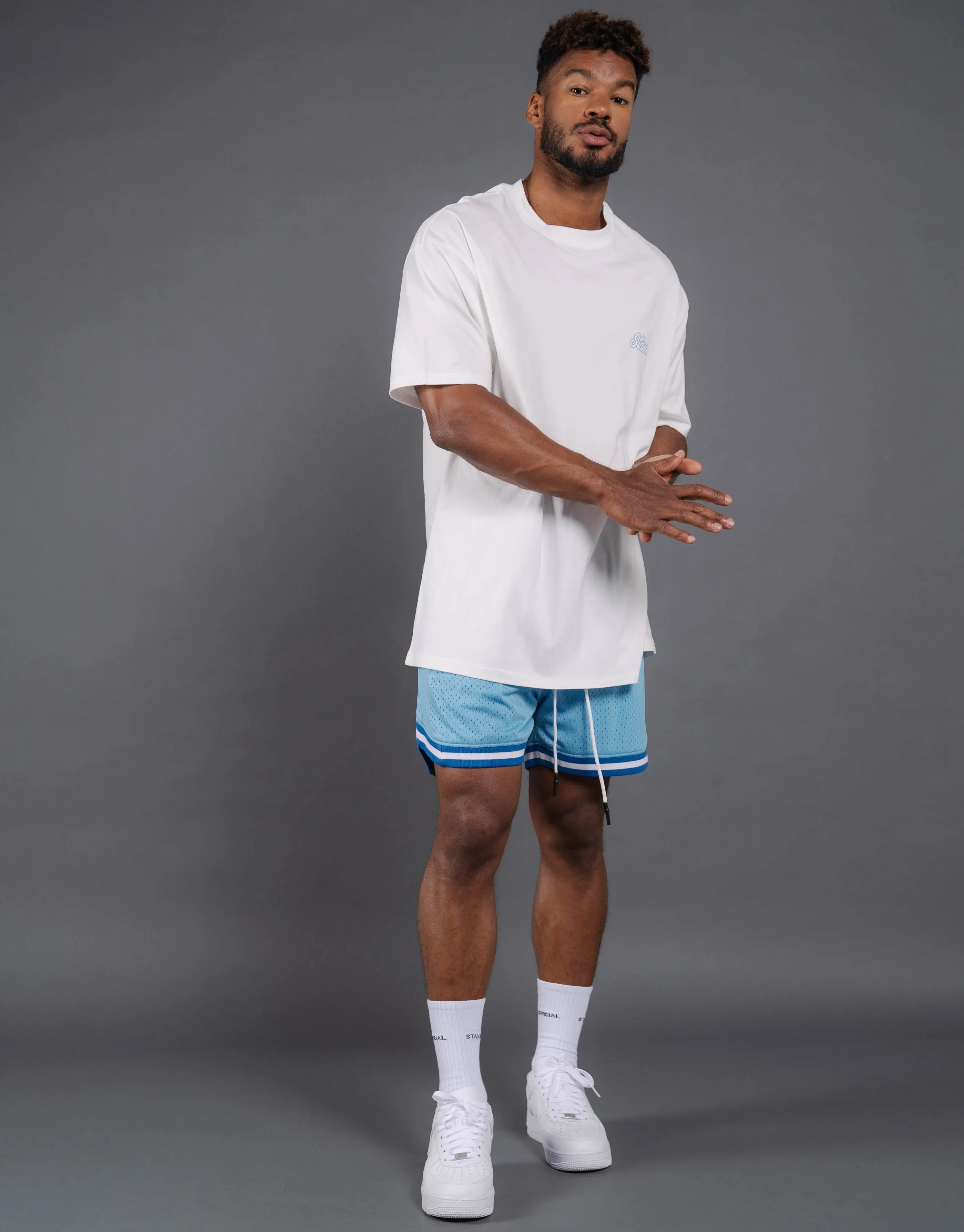 Court Drip Basketball Tee - White & Blue