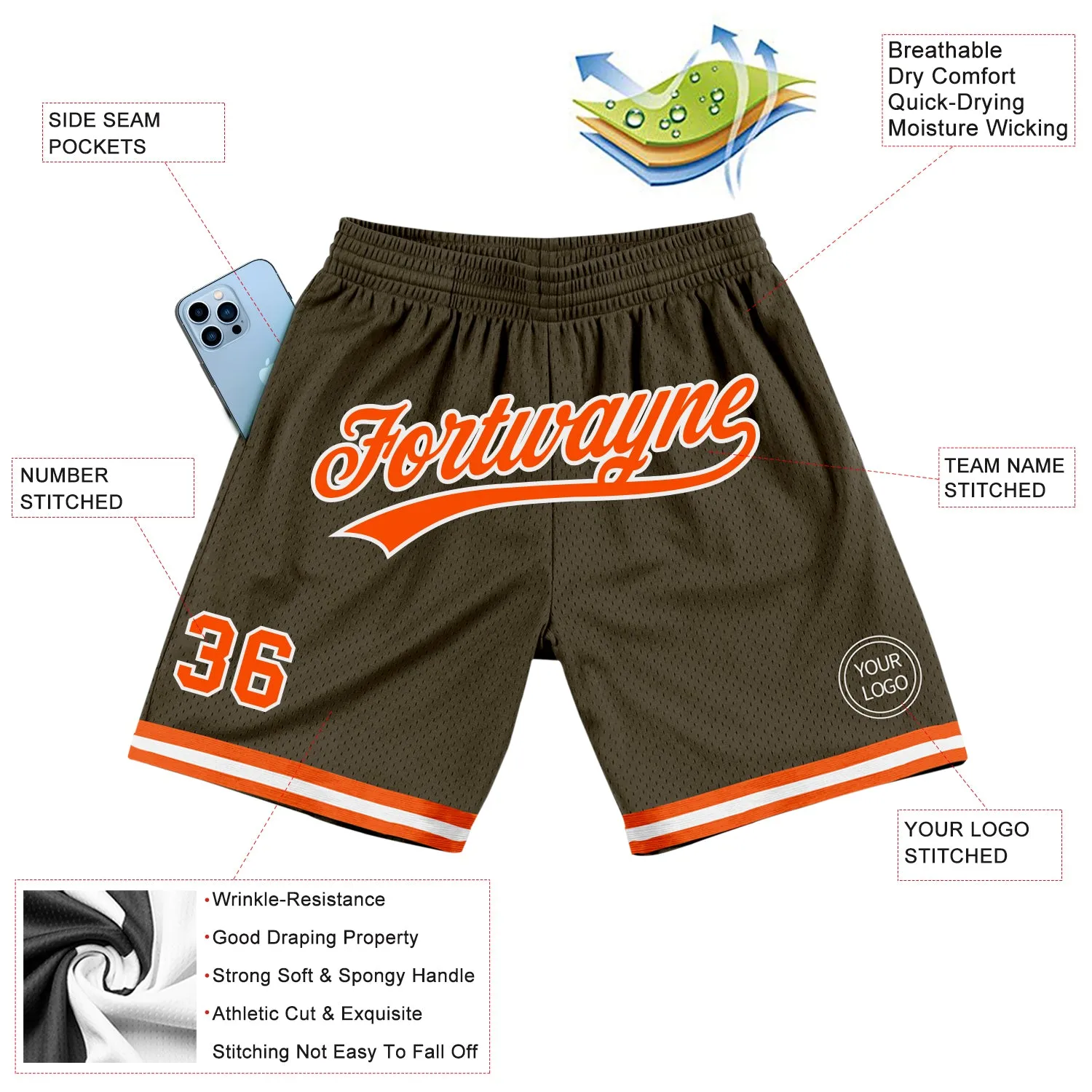 Custom Olive Orange-White Authentic Throwback Salute To Service Basketball Shorts
