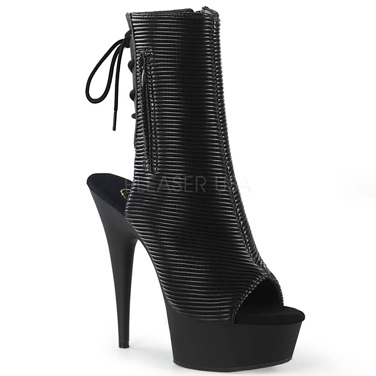 DELIGHT-1018  Black Quilted Faux Leather/Black Matte