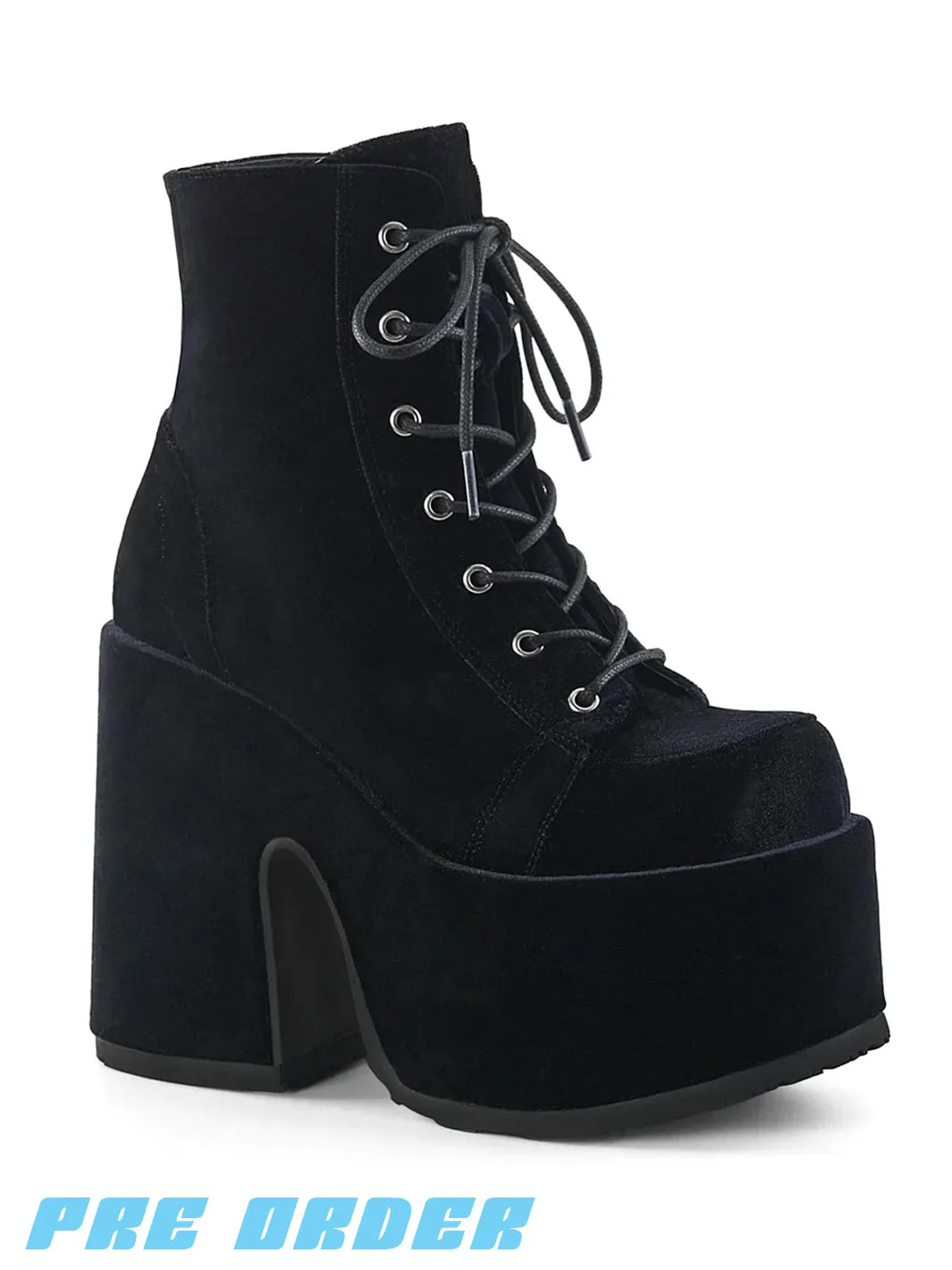 DEMONIA CAMEL-203 BOOTS - BLACK VELVET ✰ PRE ORDER ✰