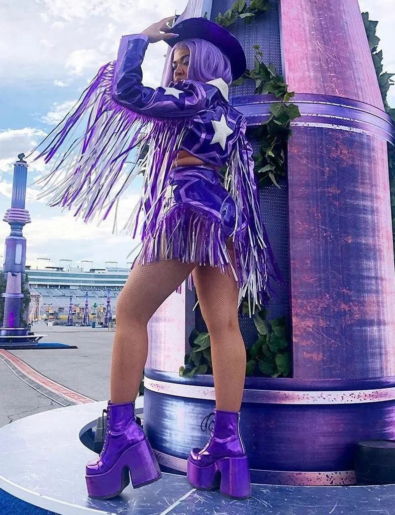 DEMONIA CAMEL-203 BOOTS - HOLO PURPLE ✰ PRE ORDER ✰