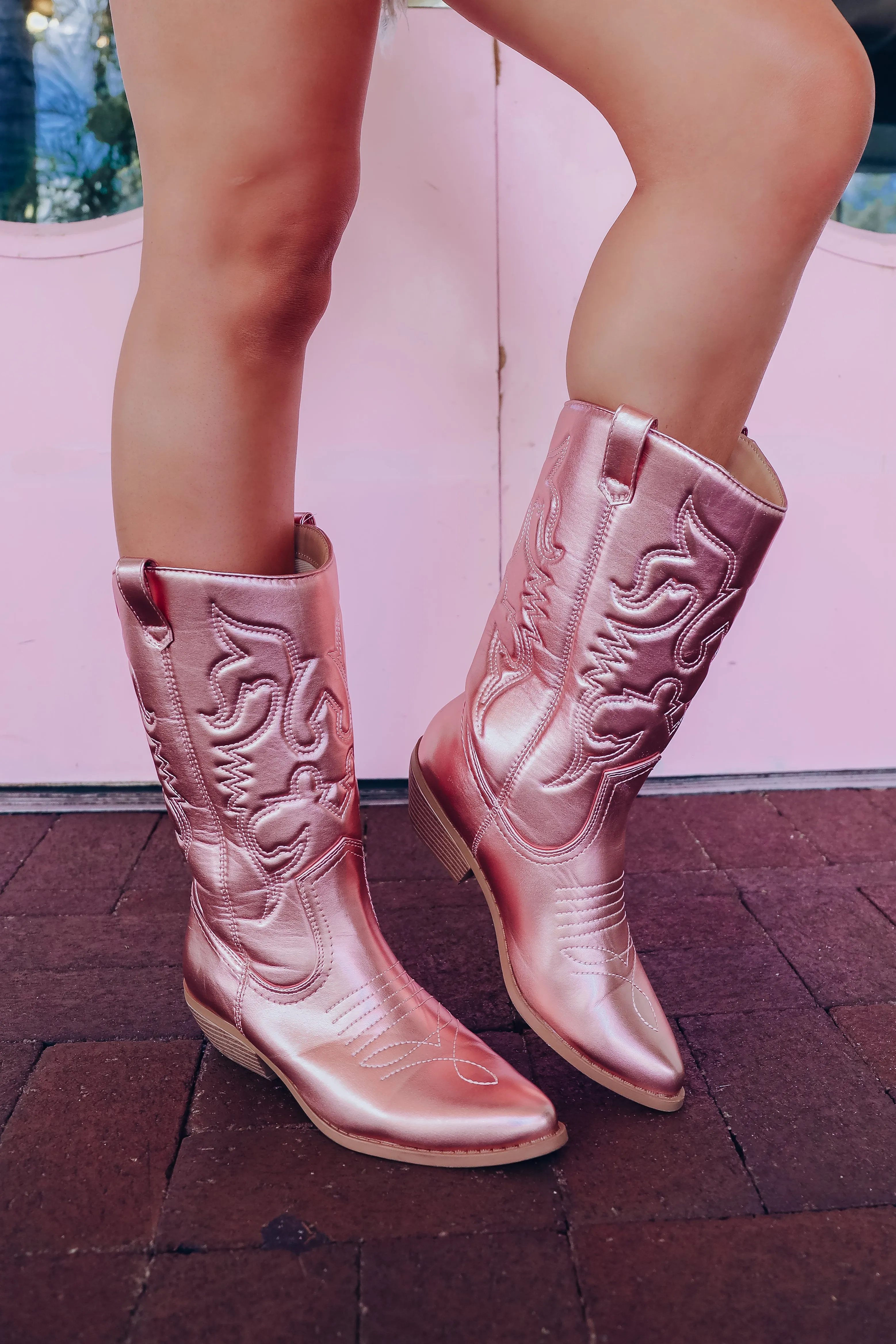 Disco Cowgirl Metallic Boots - Pink