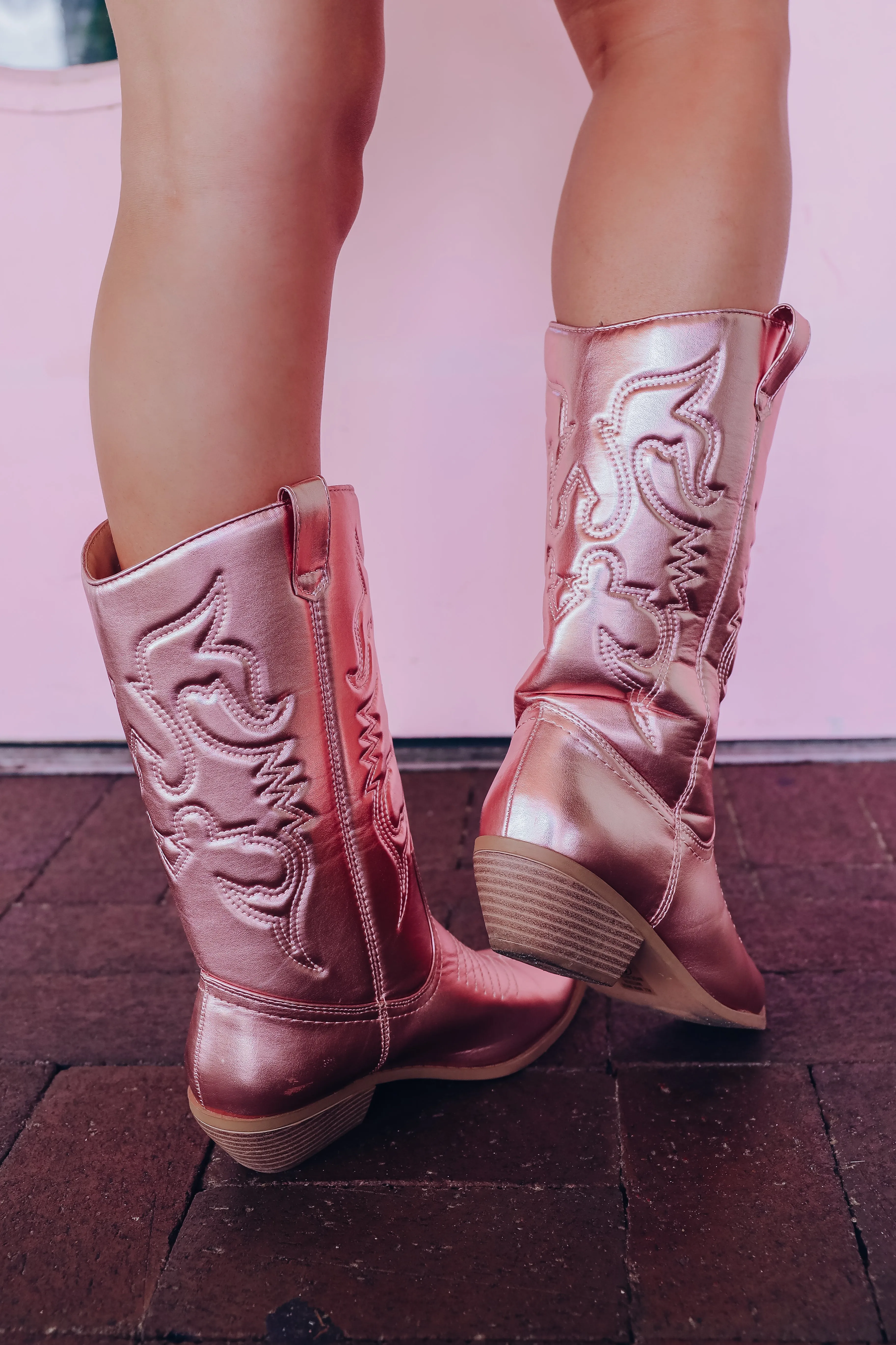 Disco Cowgirl Metallic Boots - Pink