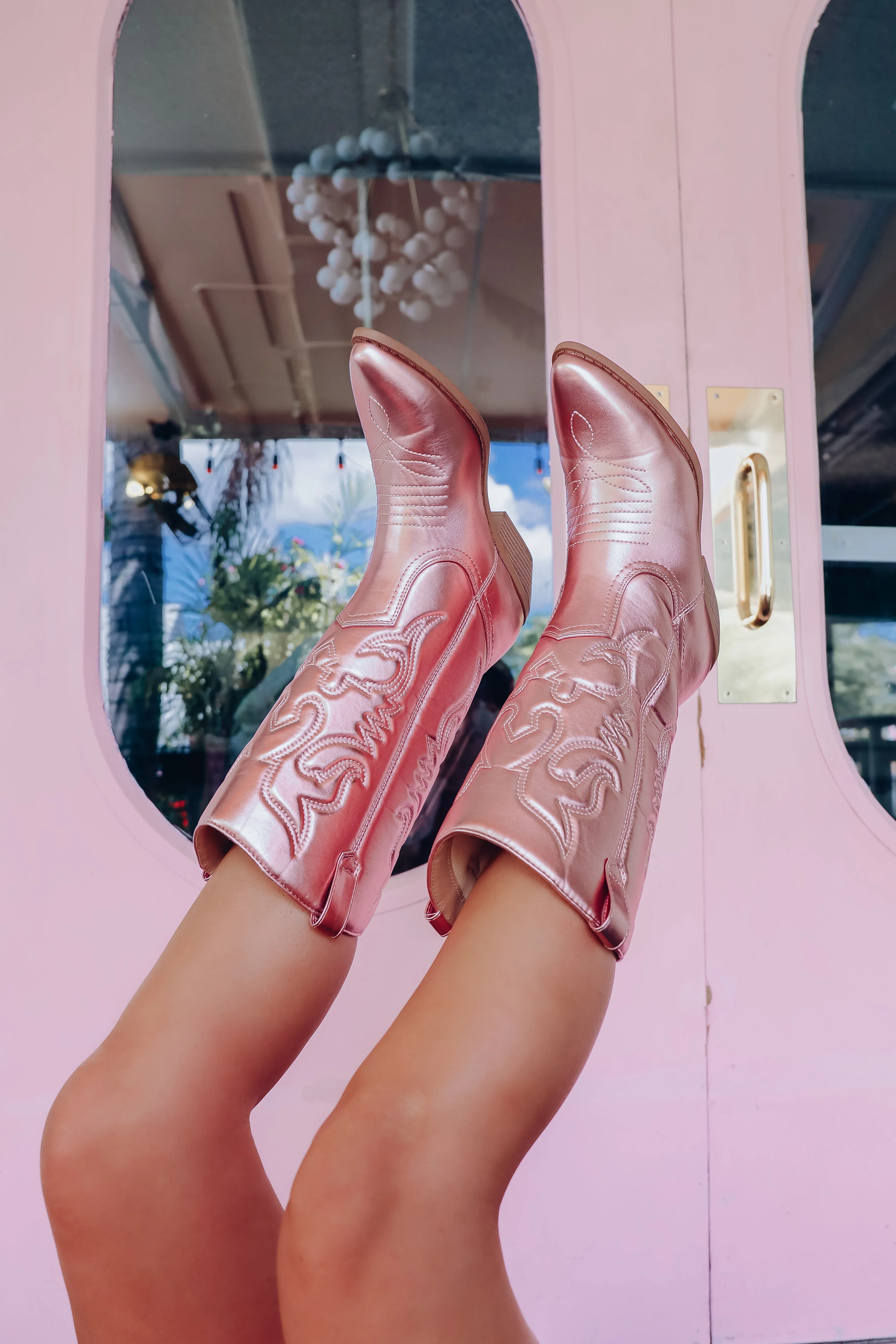 Disco Cowgirl Metallic Boots - Pink