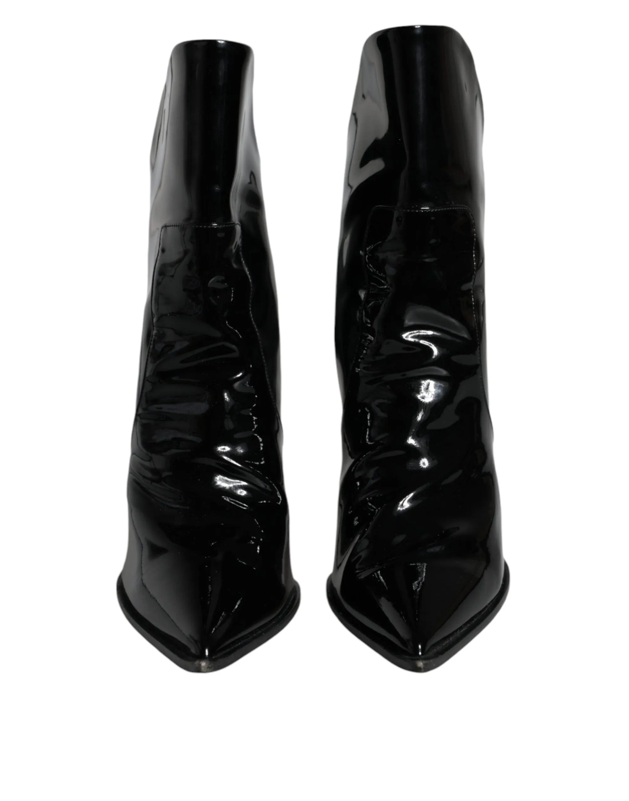 Dolce & Gabbana Black Patent Leather Pointed Ankle Boot Shoes