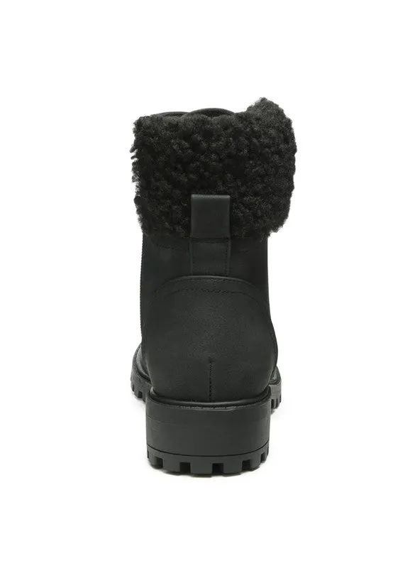 DOLON Black Lace Up Fur Collared Ankle Boot