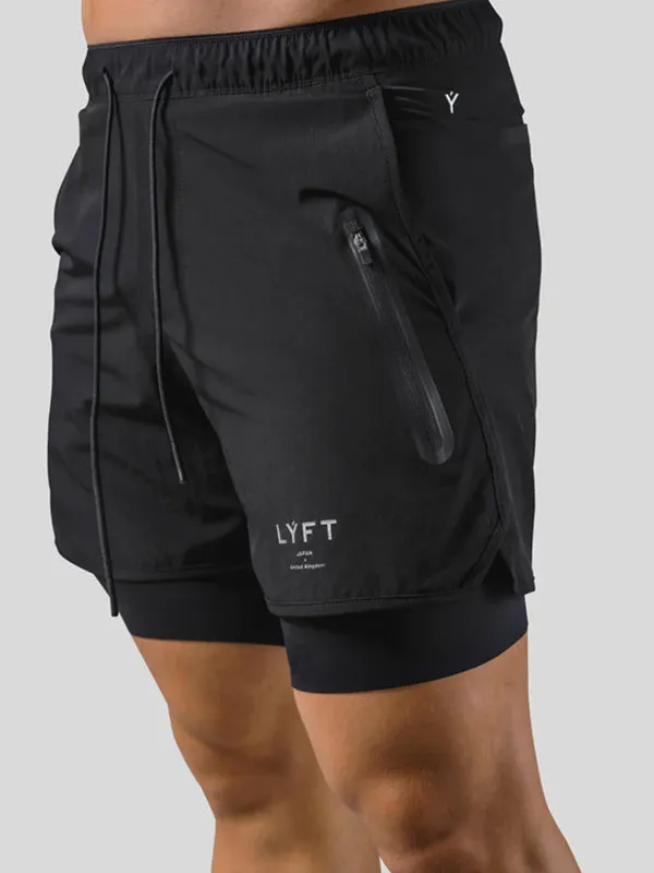 Double Layer Fake Two Piece Basketball Fitness Shorts