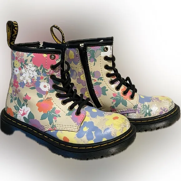 Dr. Martens AirWair 1460 Floral Mashup Leather Lace Up Boots, Girls Size 12