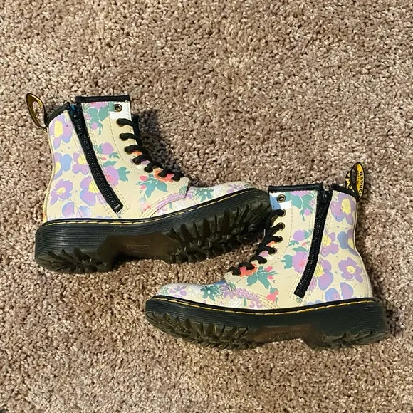 Dr. Martens AirWair 1460 Floral Mashup Leather Lace Up Boots, Girls Size 12