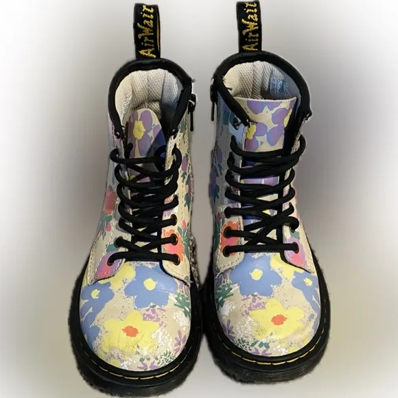 Dr. Martens AirWair 1460 Floral Mashup Leather Lace Up Boots, Girls Size 12