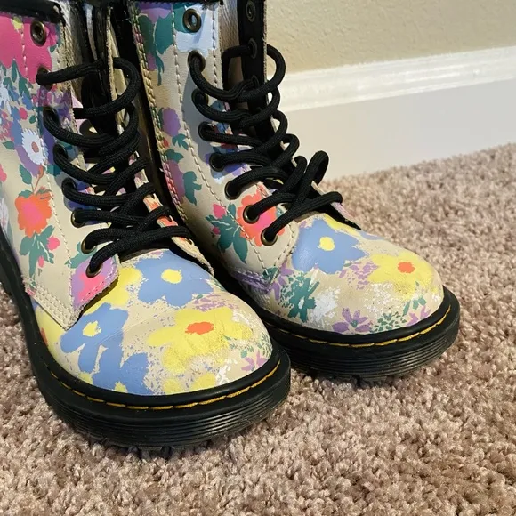 Dr. Martens AirWair 1460 Floral Mashup Leather Lace Up Boots, Girls Size 12