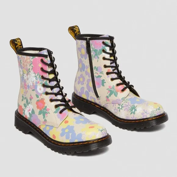 Dr. Martens AirWair 1460 Floral Mashup Leather Lace Up Boots, Girls Size 12