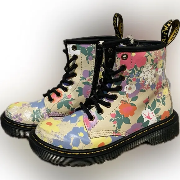 Dr. Martens AirWair 1460 Floral Mashup Leather Lace Up Boots, Girls Size 12