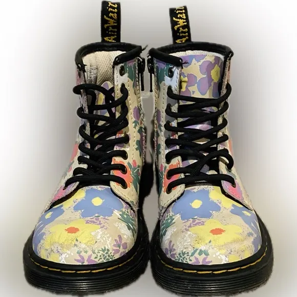 Dr. Martens AirWair 1460 Floral Mashup Leather Lace Up Boots, Girls Size 12