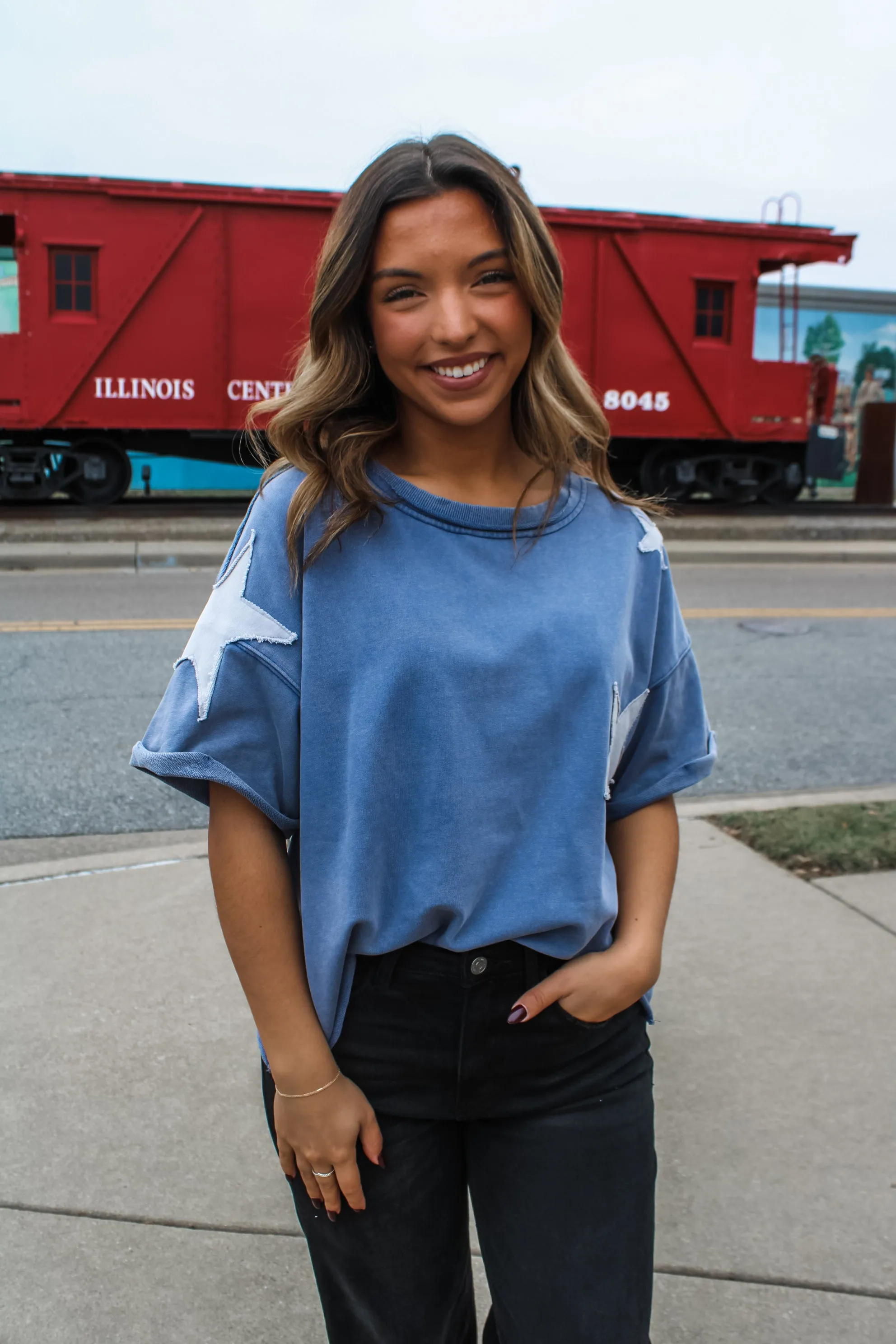 Dream Big Star Patch Top • Indigo