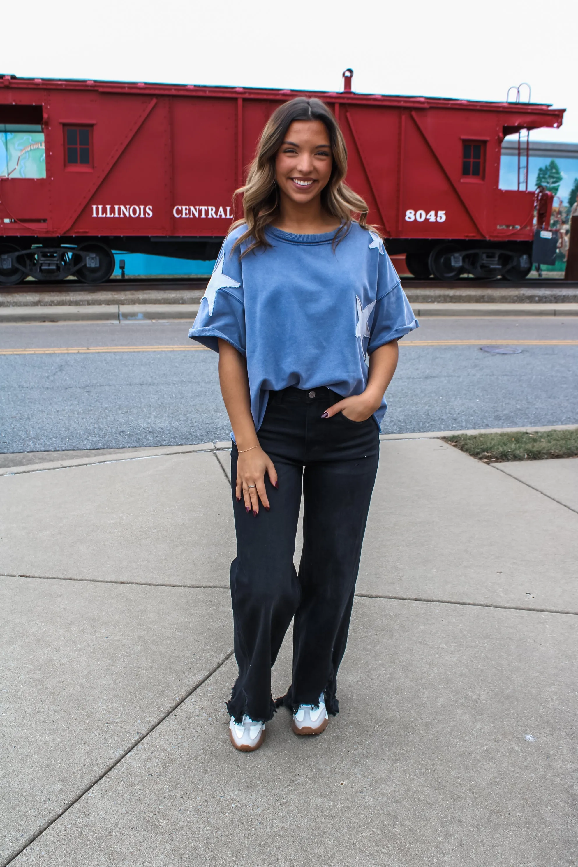 Dream Big Star Patch Top • Indigo