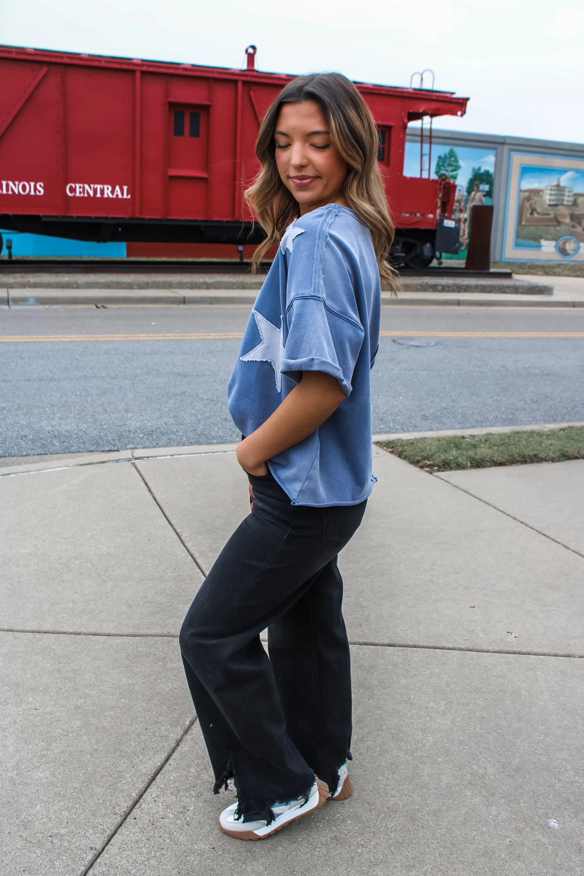 Dream Big Star Patch Top • Indigo