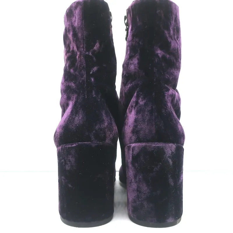 Dries Van Noten Crushed Velvet Ankle Boots Dark Purple Size 38.5