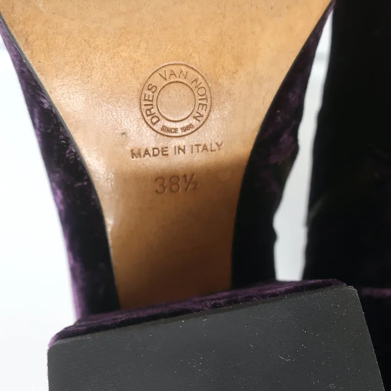 Dries Van Noten Crushed Velvet Ankle Boots Dark Purple Size 38.5