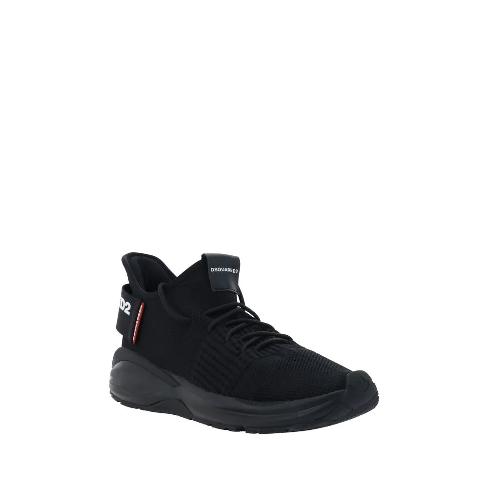 Dsquared2 Men Black Sneakers Fabric Mid Top Reinforced Toe Wedge Trainer Shoes