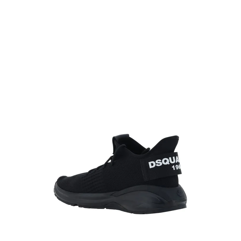 Dsquared2 Men Black Sneakers Fabric Mid Top Reinforced Toe Wedge Trainer Shoes
