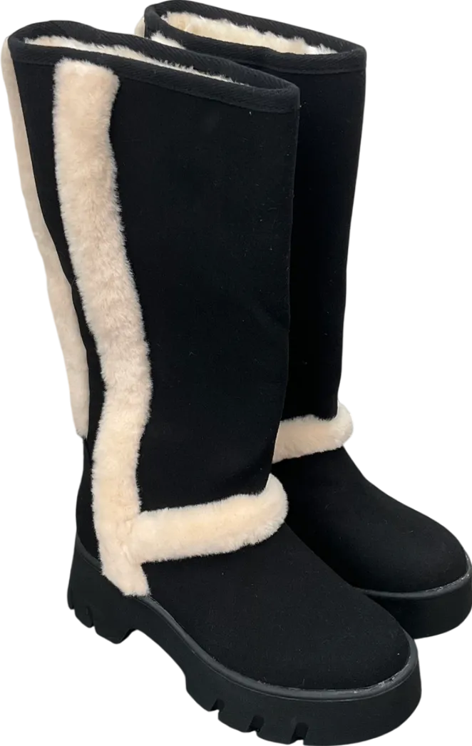 Ego Black Chunky Sole Boots With Faux Fur Trim UK 3 EU 36 👠