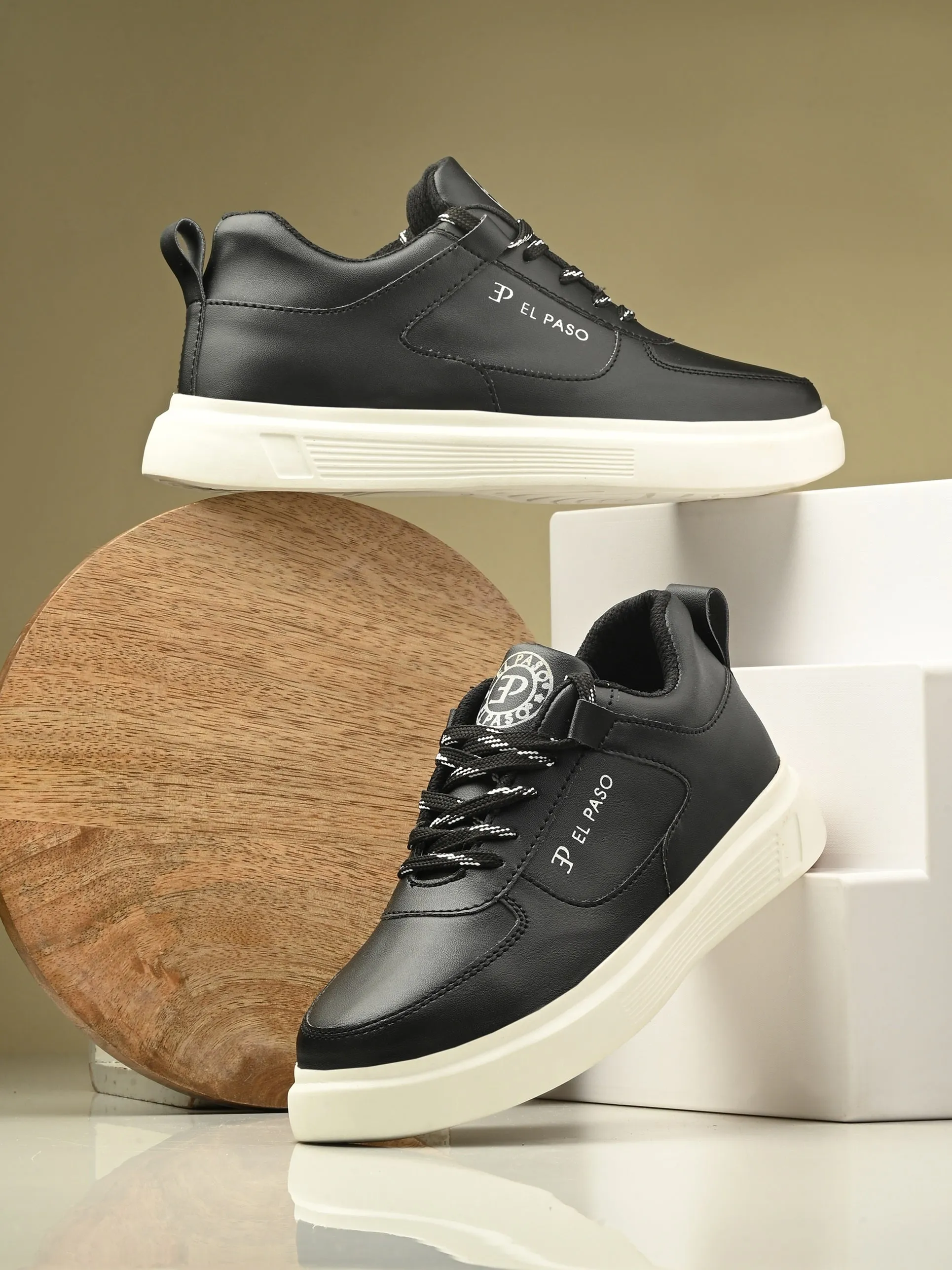 EL PASO Faux Leather Casual Lace Up Sneakers For Women