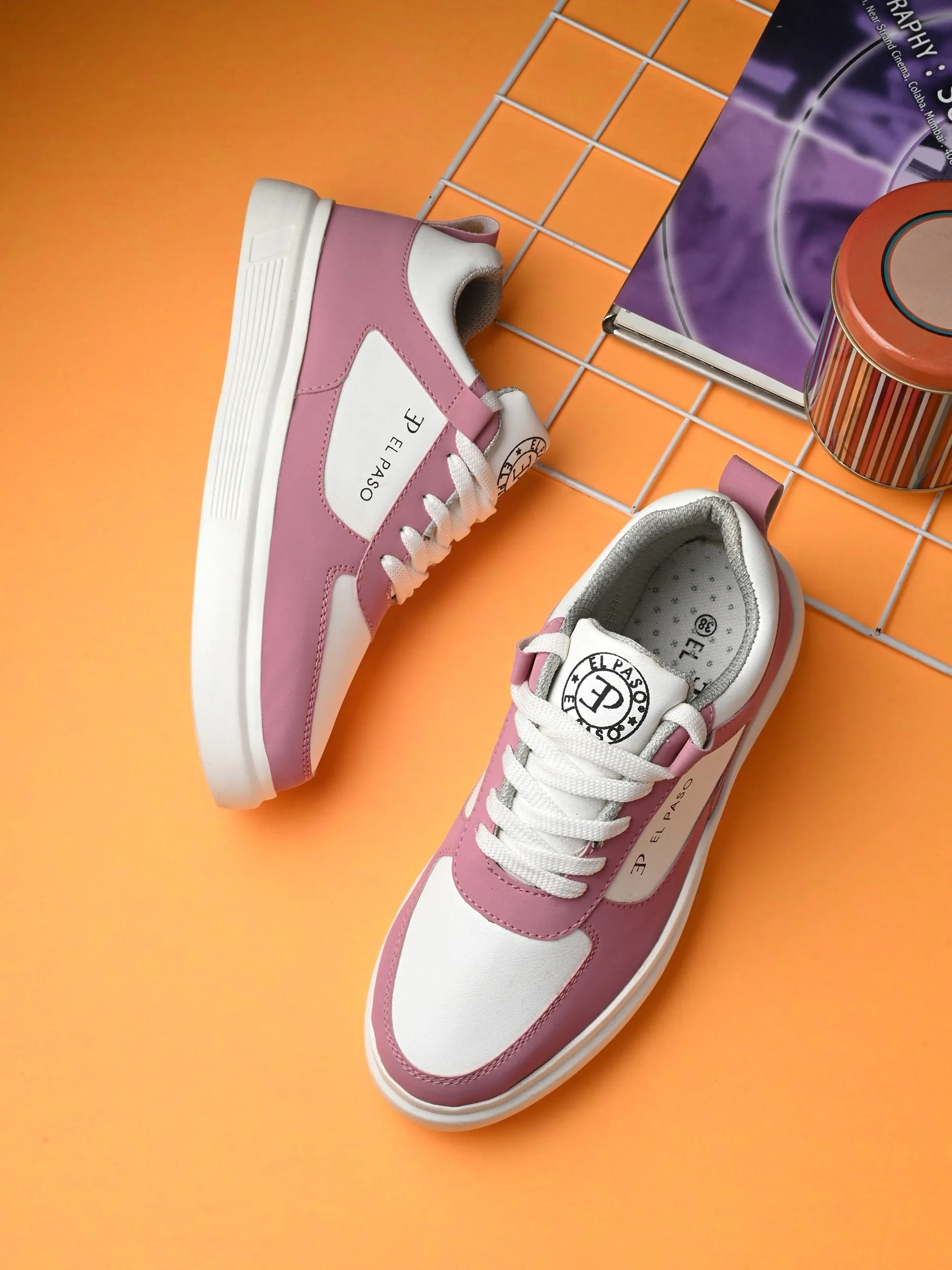 EL PASO Faux Leather Casual Lace Up Sneakers For Women