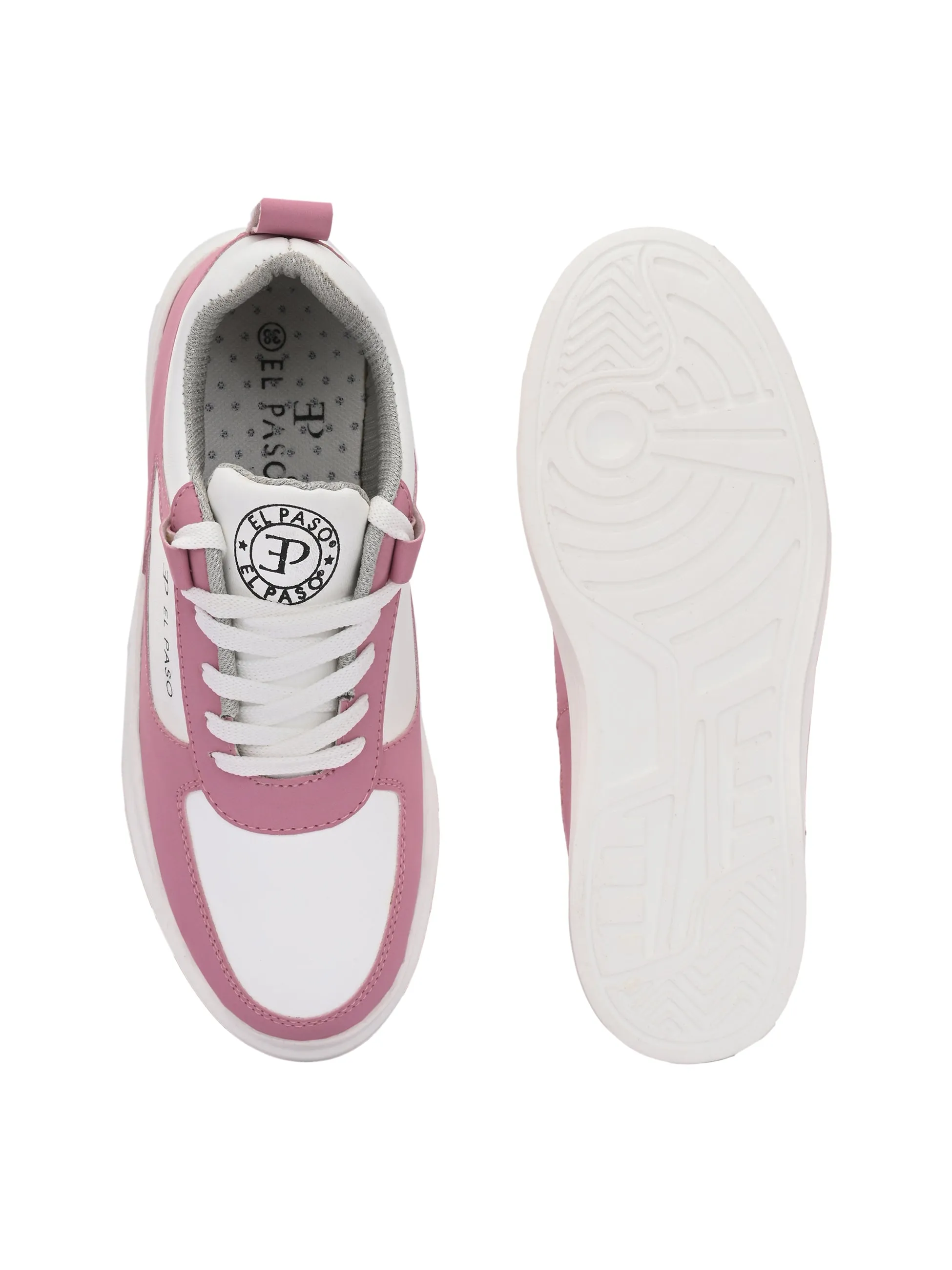 EL PASO Faux Leather Casual Lace Up Sneakers For Women