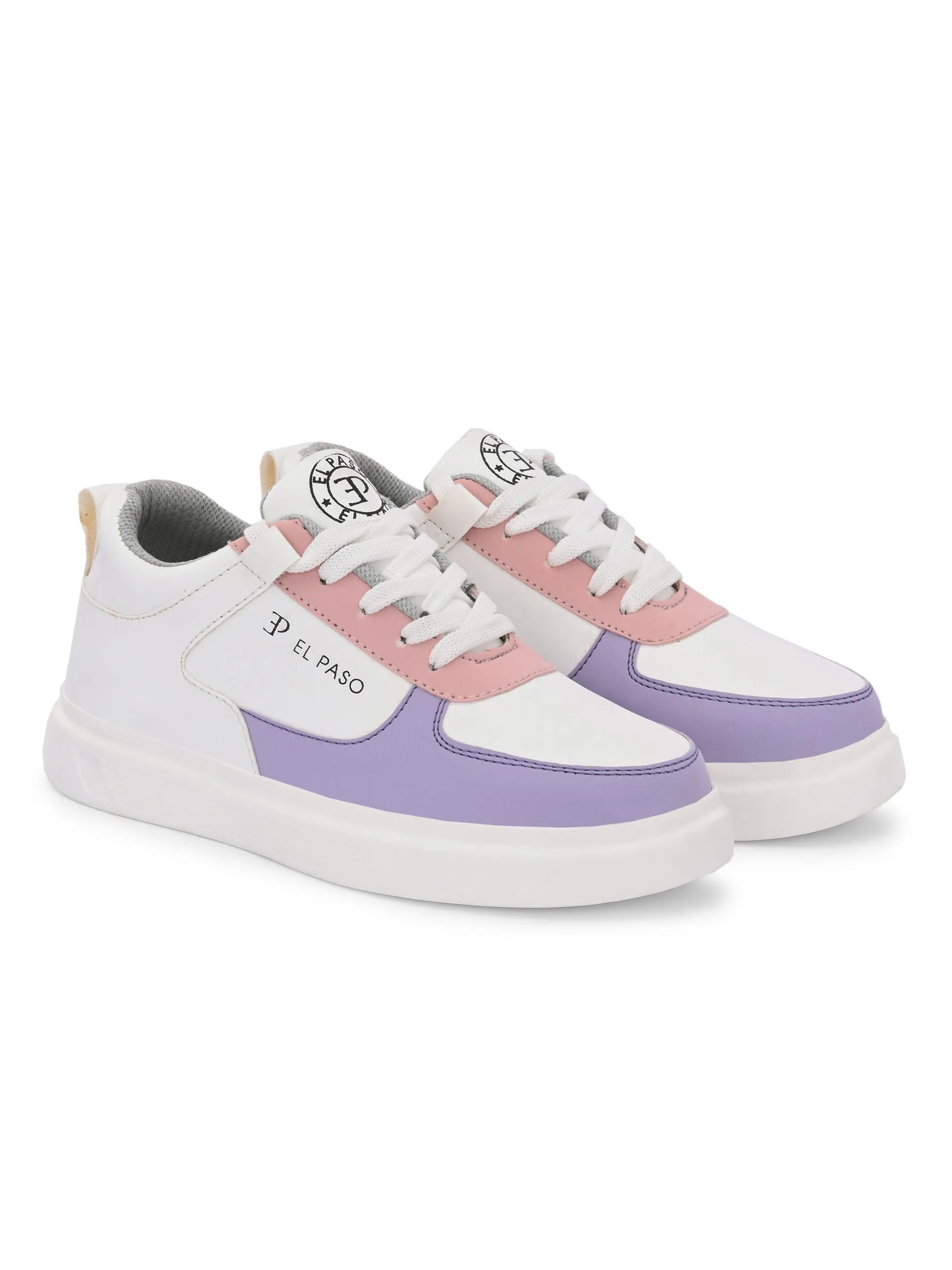 EL PASO Faux Leather Casual Lace Up Sneakers For Women
