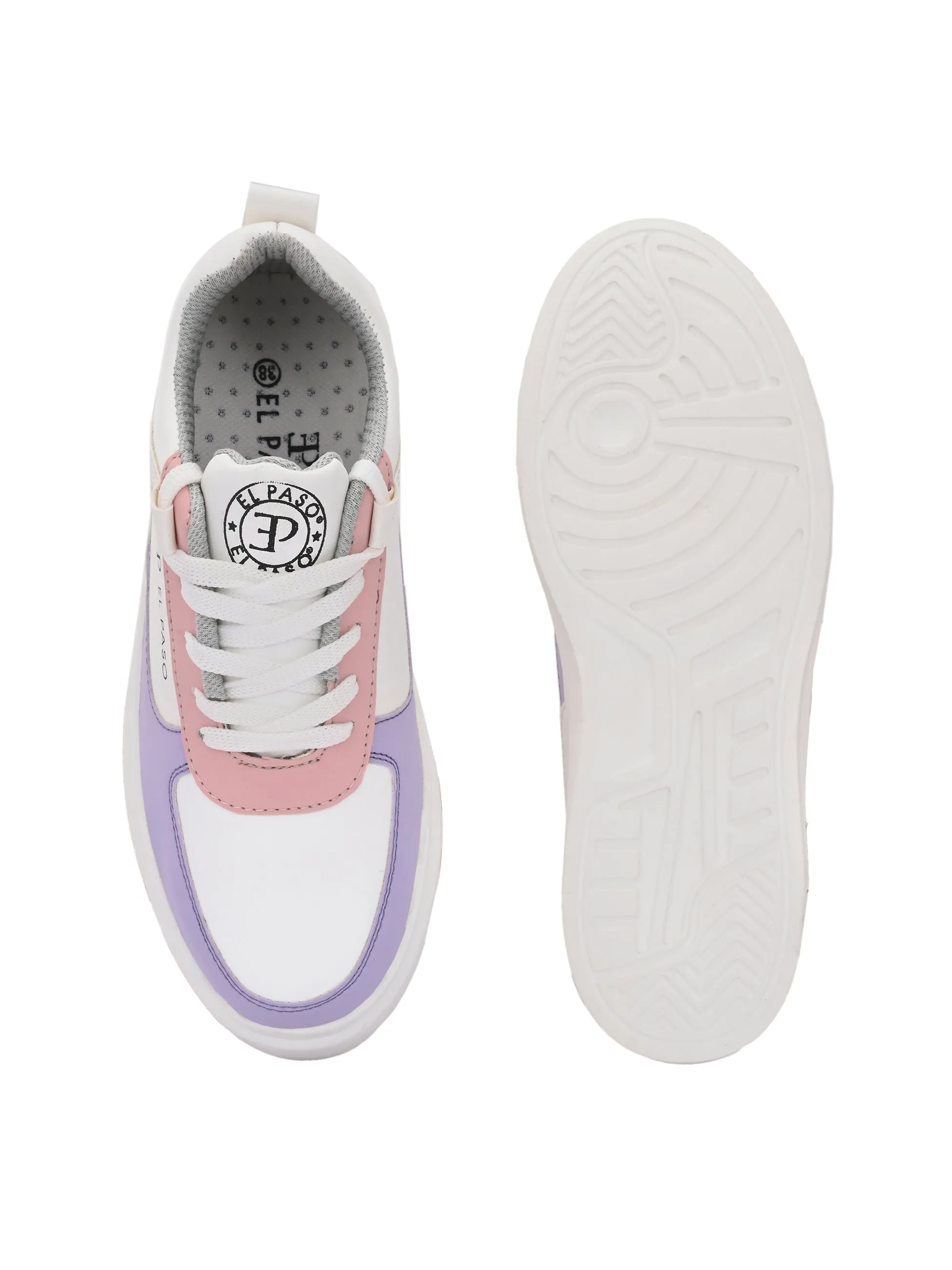 EL PASO Faux Leather Casual Lace Up Sneakers For Women