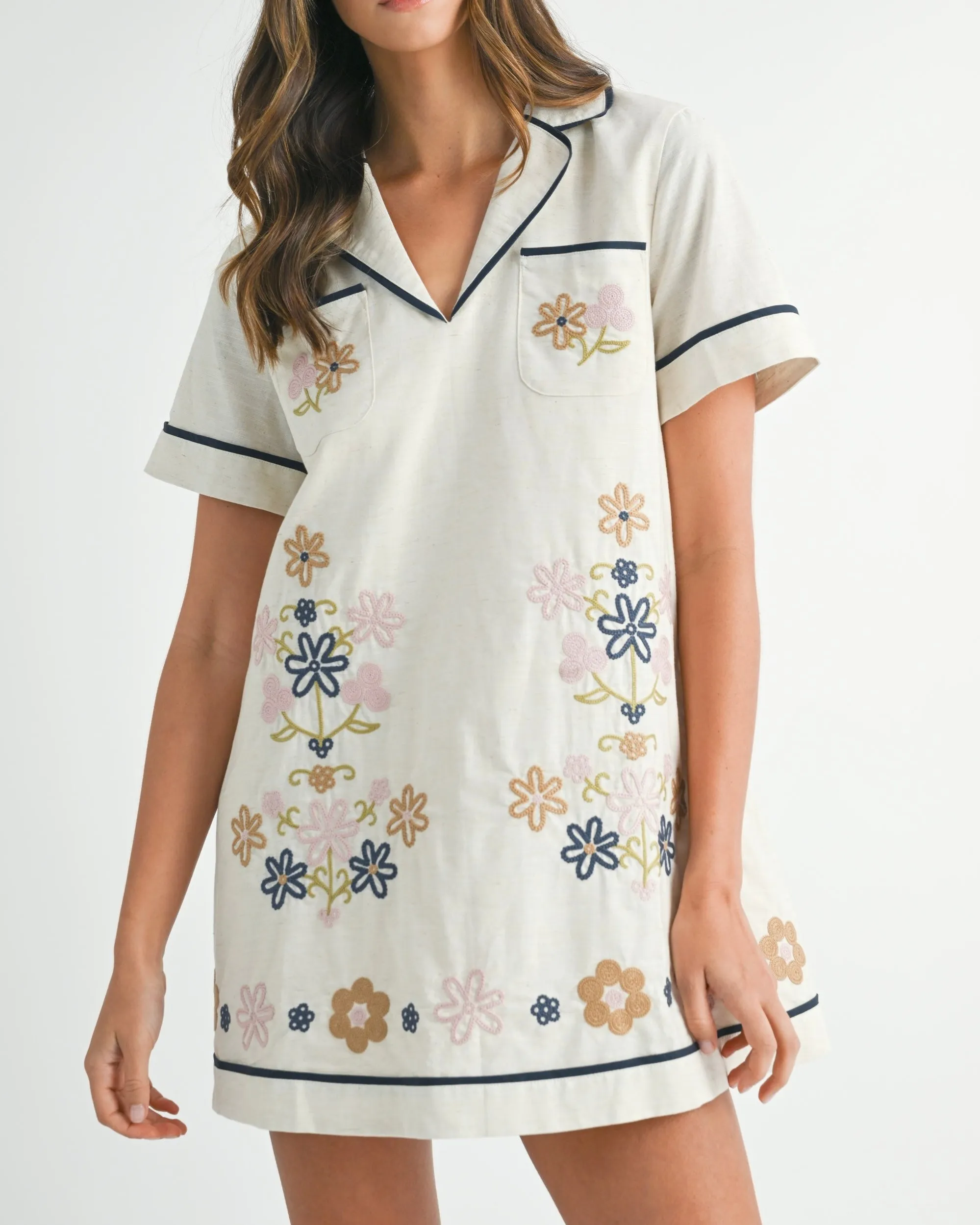 Embroidered Shirt Dress in Oatmeal