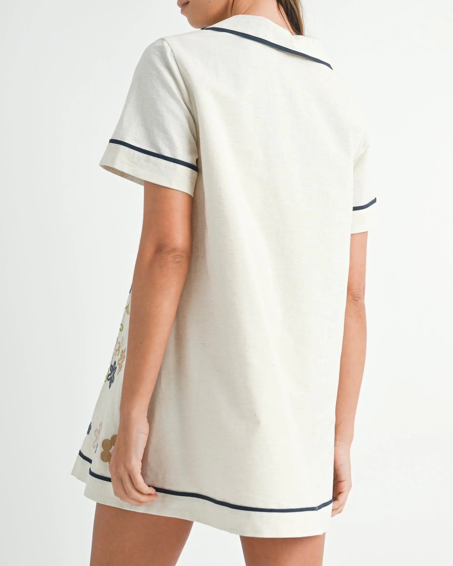 Embroidered Shirt Dress in Oatmeal