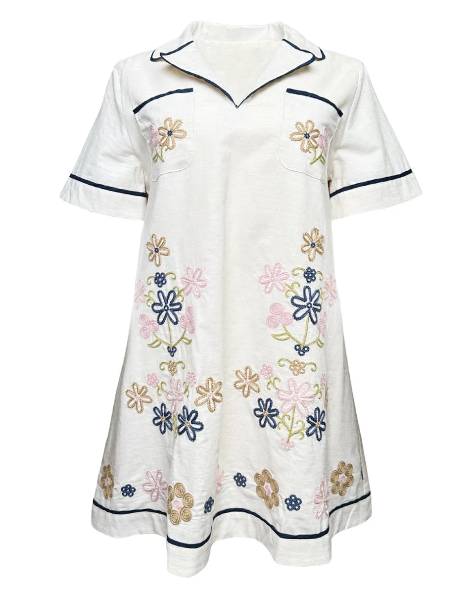Embroidered Shirt Dress in Oatmeal